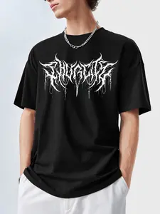 Men's Oversized Short Sleeve T-Shirt Extreme Metal-Style Fancy Font Print Thorn & Chain Dark Embellishment Niche Subculture Personalized Casual Tee