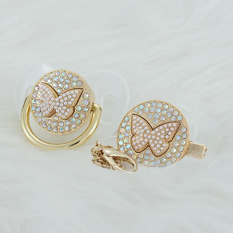 MIYOCAR bling 3D Butterfly Metallic pacifier and clip BPA free New Born gift Photography no for daily use gold  pacifier pacifier