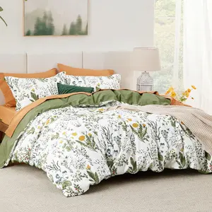 Bohemian Style Floral Decorative Duvet Set, Enlarged Size Bedroom Bedding with Unique Cover & Pillowcases, Boho Bed Set, All-Season Coreless Design