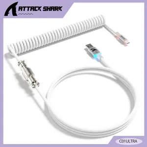 ATTACK SHARK C01 ULTRA Custom Coiled USB C to A Cable for Mechanical Keyboard,RGB Light Plug,Double-Sleeved Gaming Cable with Detachable Metal Aviator,for Popular Gaming Consoles Keyboard Mouse