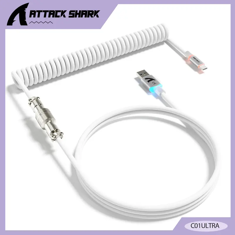 ATTACK C01 ULTRA Custom Coiled Cable for Mechanical Keyboards - RGB Backlit Plug, Durable Dual-Sleeved Build, Detachable Metal Aviator Connector, Universal USB-C Compatibility, Fast Data Flow Support | Computers & Office Accessories