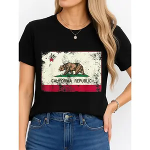 California Flag T Shirt Black Casual Wear Personalized Unisex Women Top Summer Comfortable Breathable Short Sleeve Tee Suitable For All Outfits Made In Usa