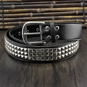 Unisex Silver Studded Rivet Leather Belt Punk Biker Rock Waistband Gift Black