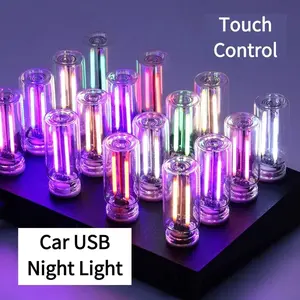 Car USB Night Light Touch control Dimmable LED Filament Lamp USB Plug and Play Decorative Atmosphere Light for Car Bedroom Purple Water Proof