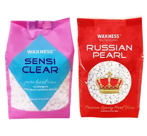 Waxness RUSSIAN PEARL (Creamy Formula) and SENSI CLEAR (Gel Formula) Rosin Free, Fragrance Free Hard Wax Beads, 2.2 lb / 1 kg Pack of 2, For Hair Removal , Made in Italy
