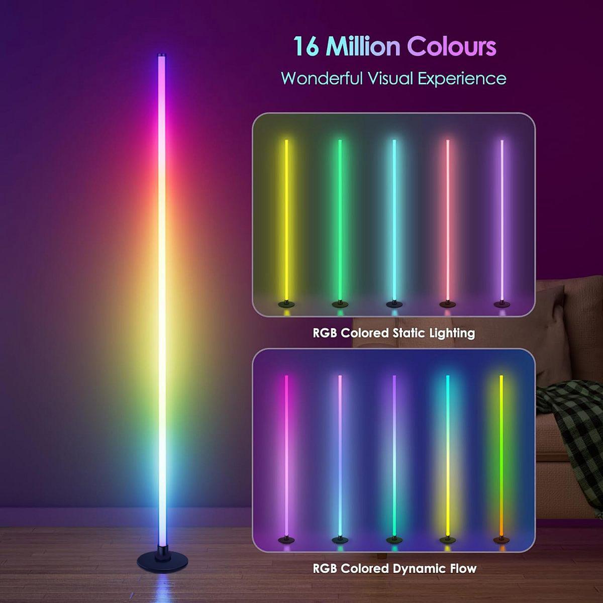 LED RGBIC Corner Floor Lamp, RGB+IC Music Sync DIY Mode, Remote Control, USB Power Supply, Three-Section Telescopic, Easy Installation, Color-Changing Multicolor Function, Suitable for Living Room, Bedroom, Game Room Decoration, and Living Room Floor Lamp
