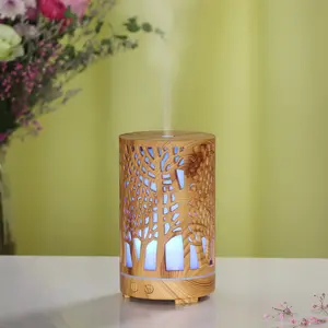 Cylindrical Forest Theme Scented Aromatherapy Humidifier - Compact, Quiet Run Sleep Aid, Essential Oil Compatible, Durable Air Purifying Atomizer, Small Footprint, Universal Power for Home Desktop