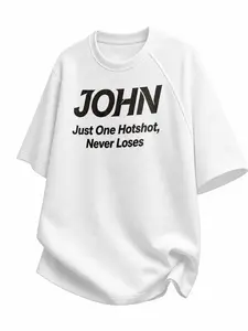 Men’s Vintage Streetwear Cotton Tee, Oversized Casual Top for Men ，JOHN Just One Hotshot Never Loses Graphic T-Shirt