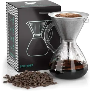 Pour Over  Maker - 27oz High Heat Borosilicate Glass with  Stainless Steel Filter, Drip  Brewer Dripper Set Carafe, 800ml Clear