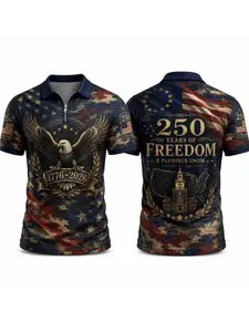 Patriotic American Flag Polo Shirt for Men, 250th Anniversary 1776-2026, Sporty Fitted Design, Ideal for 4th of July Gifts
