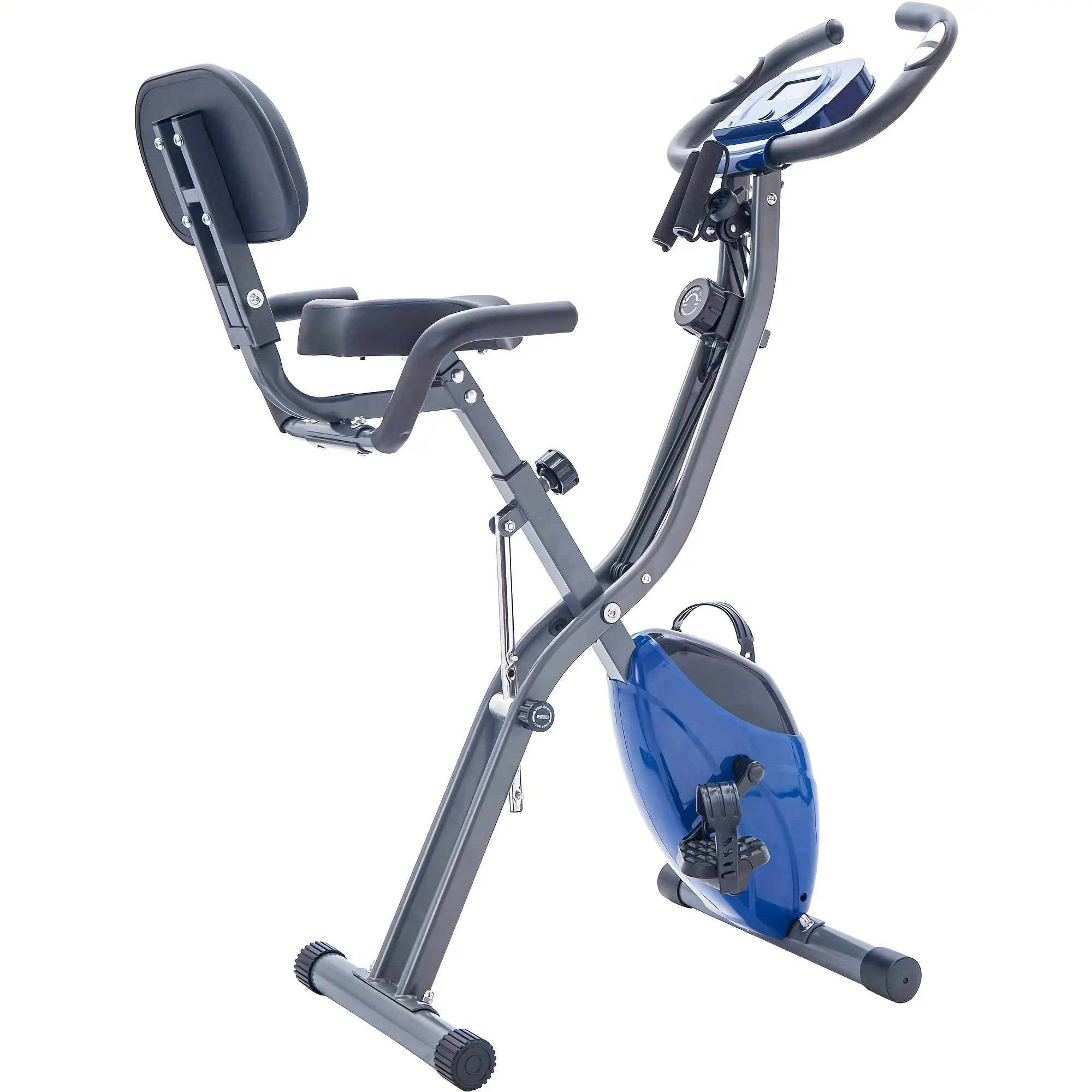 Folding stationary bike, fitness upright and recumbent X bike with 10 level adjustable resistance, armband
