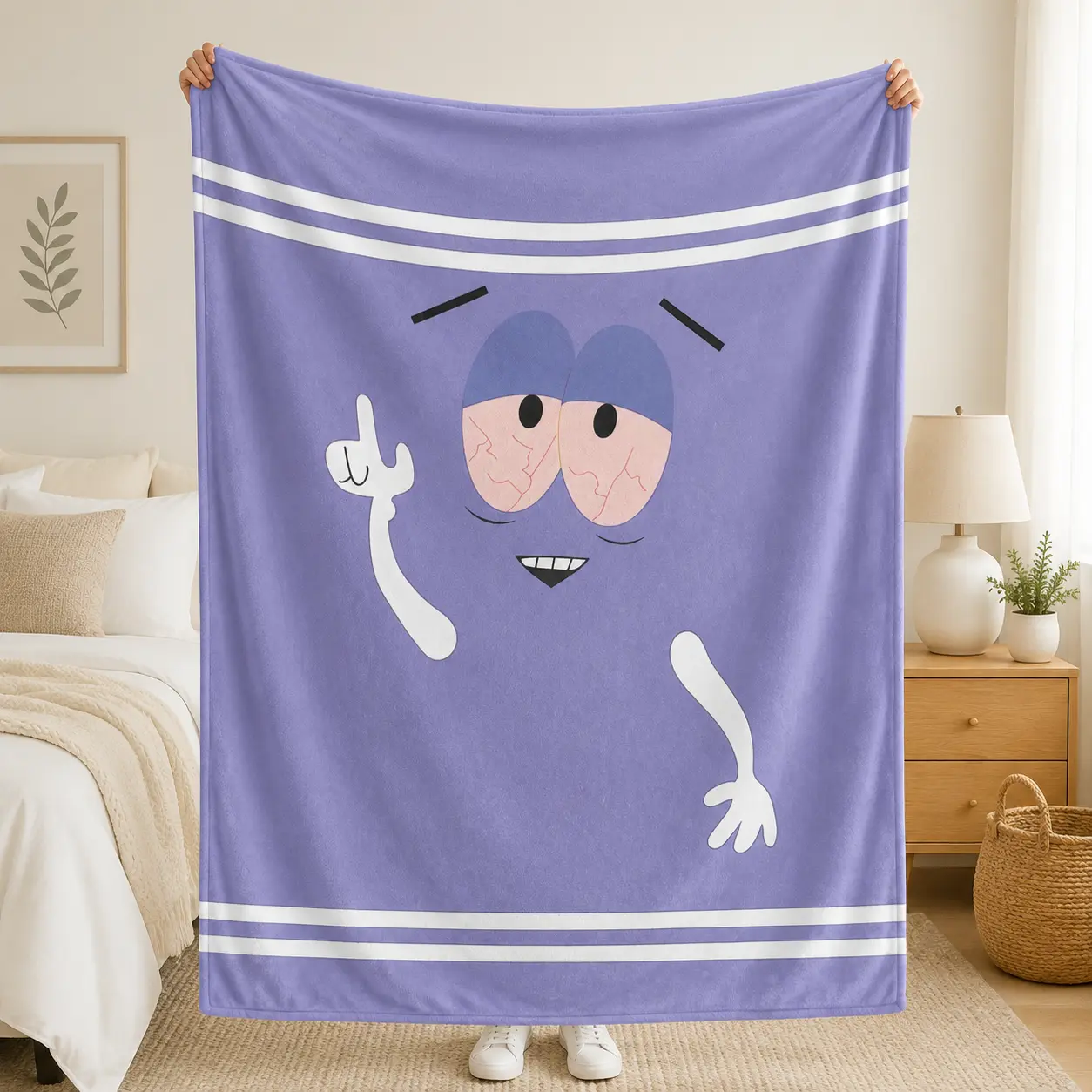Mildly Unhinged Cartoon Character Meme Throw Blanket – Soft Flannel Fleece Cozy Bed & Couch Blanket, Viral TikTok Aesthetic Room Decor, Funny Weird Cute Design, Gift for Teens & Adults