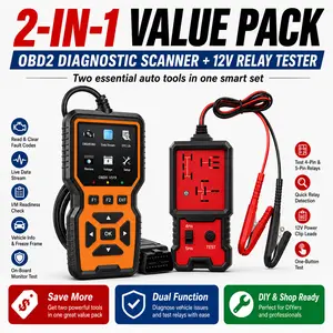 2-in-1 OBD2 Scanner and 12V Automotive Relay Tester Kit, V519 Car Diagnostic Code Reader with Live Data, Read/Clear Engine Fault Codes, I/M Readiness, 4-Pin 5-Pin Relay Checker with Battery Clips