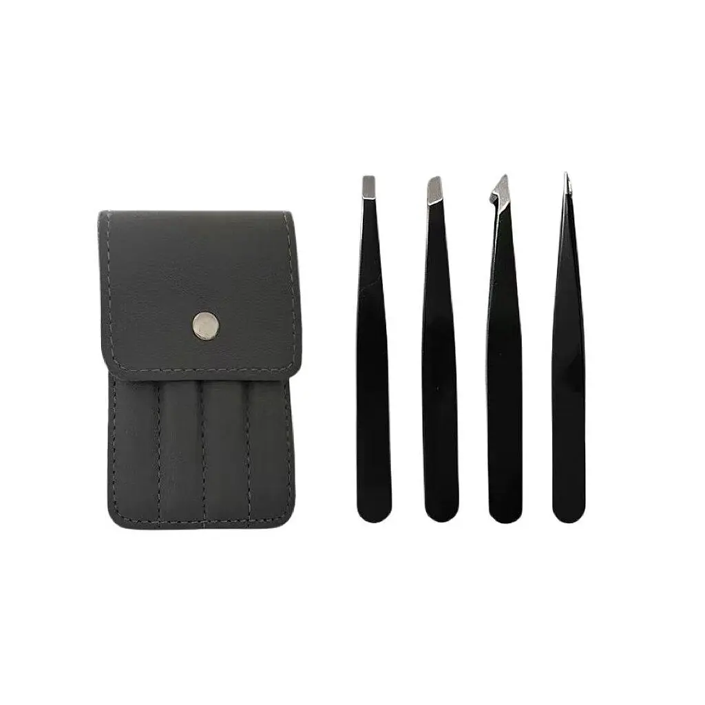 4pcs Eyebrow Tweezers Set with Storage Pouch, Stainless Steel Facial Hair Removal Cosmetic Makeup Tool for Women & Men, Eyebrow Shaping Kit, Cosmetics Makeup Tool