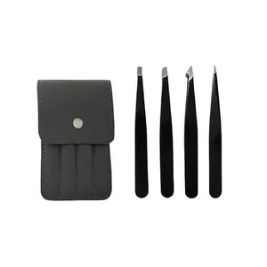 4pcs Eyebrow Tweezers Set with Storage Pouch, Stainless Steel Facial Hair Removal Tool for Women & Men, Eyebrow Shaping Kit