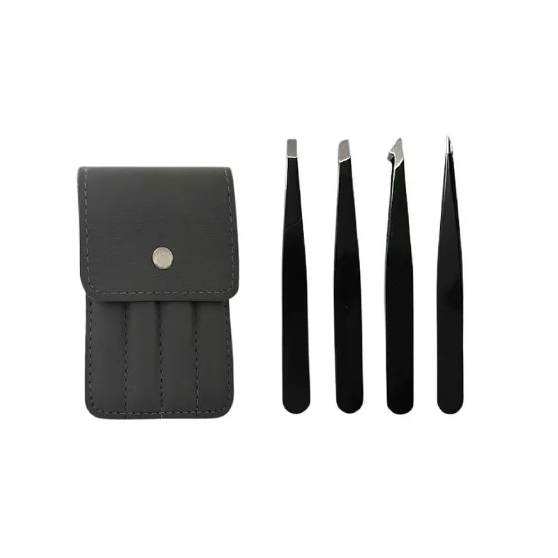 4pcs Eyebrow Tweezers Set with Storage Pouch, Stainless Steel Facial Hair Removal Cosmetic Makeup Tool for Women & Men, Eyebrow Shaping Kit, Cosmetics Makeup Tool, Beauty Equipment