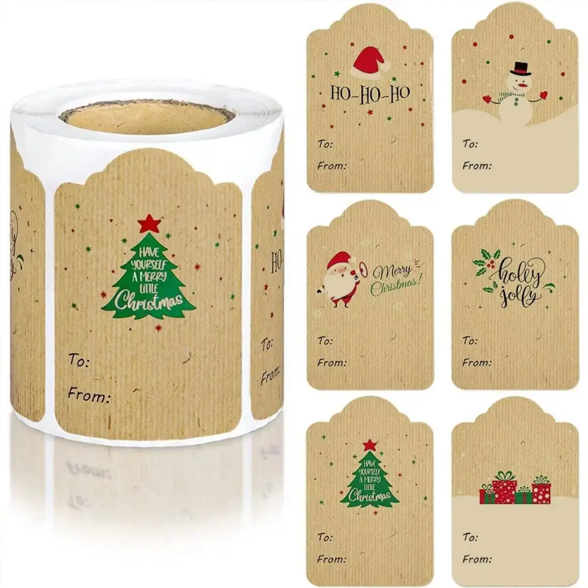 300 Pieces Personalized Kraft Paper Christmas Gift Tags, Handwritten Name, Personalized Labels, DIY Label Stickers, Adorable Tree & Elk Designs, Navidad Decorations