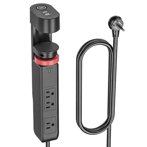CRST Desk Clamp Charging Station - 3 Outlet Surge Protector with USB-C & USB-A Ports, Under-Desk Mount Power Strip, 6FT Extension Cord, Fits Desks up to 2" Thick