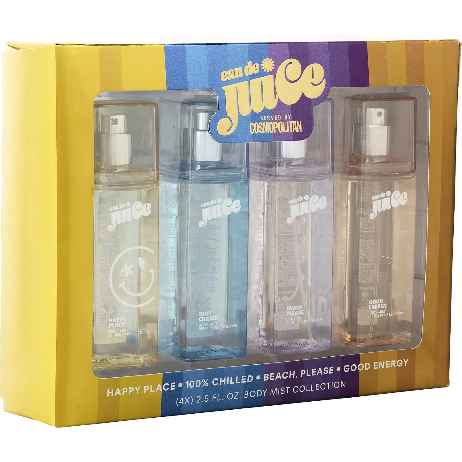 Eau De Juice Variety Set-4 Piece Variety With 100% Chilled & Good Energy & Happy Place & Beach Please And All Are Body Mist 2.5 Oz For Women