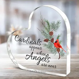 Acrylic Heart Shaped Plaque, Cardinal Memorial Gift, Heart Shaped Centerpiece, Suitable for Mourning Condolence Gift, Memorial Decoration