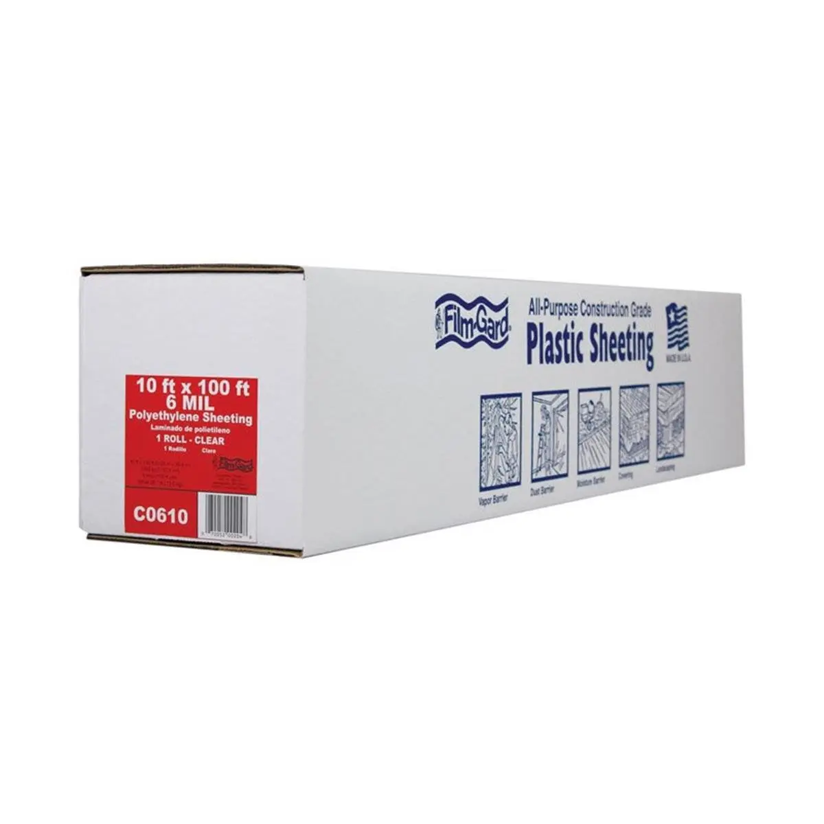 Film-Gard 212 MAIN 6 mil 10 ft x 100 ft Large Polyethylene Sheeting Roll - Plastic Film for Winter Sports, Snowmobiling