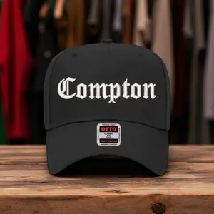 Compton 3D Puff Embroidered Trucker Hat - Black & Red, Adjustable Strap, Premium Materials, Streetwear Style, City Pride, Hand Wash Only
