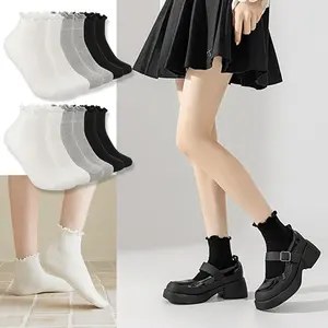 6 Pairs Women'S Ruffle Socks Cute Ankle Socks Super Soft Breathable Cool Frilly Socks, Solid Color Socks, Soft and Lightweight