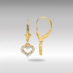 14K Gold Diamond Cut Heart Leverback Earrings - Model TM802