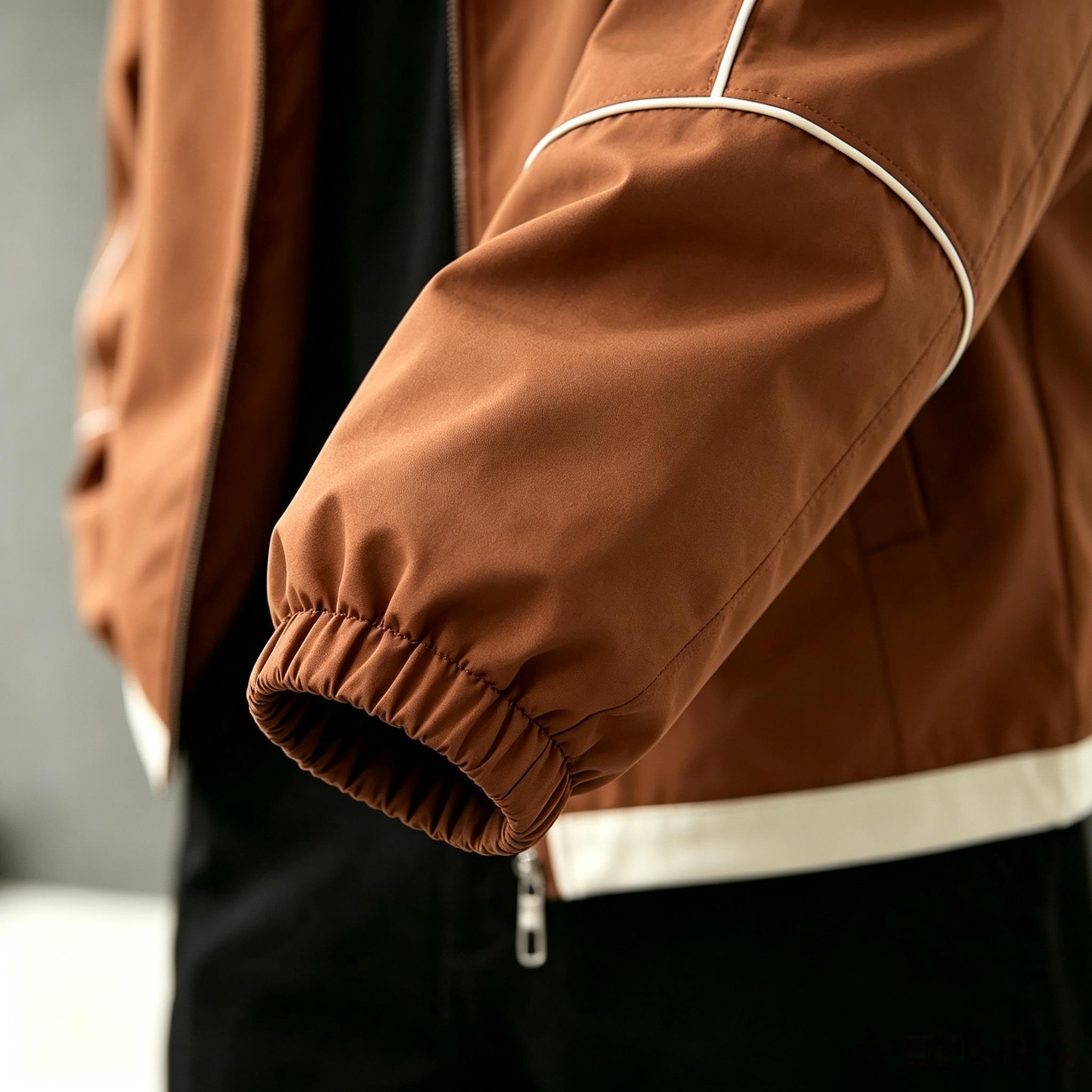 Star Men's Lightweight Windproof Stand-Collar Coat - Menswear Top with White Stitched Details, Casual Zip-Up Design, Suitable for Everyday Street Fashion & Commuting, Polyester Casual Wear, Star Men's Lightweight Jackets