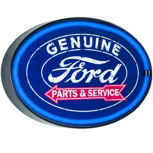 Ford Genuine Parts & Service LED Neon Light Rope 17" Oval Shaped Sign Man Cave Garage Wall Decor