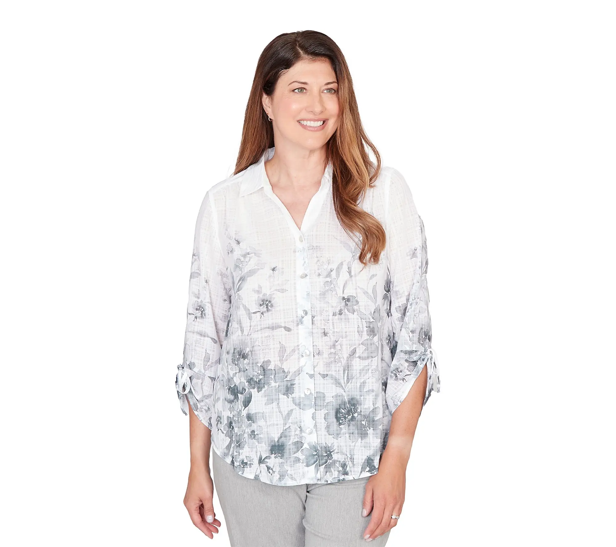 Alfred Dunner Petite Watercolor Print Collared Shirt