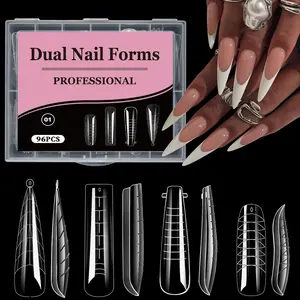 96PCS Crystal Quick Building Nail Forms, Full Cover Nail Molds with Scale, Clear Acrylic UV Gel Extension Tips for Polygel Acrylic Nail Art Salon Home Use