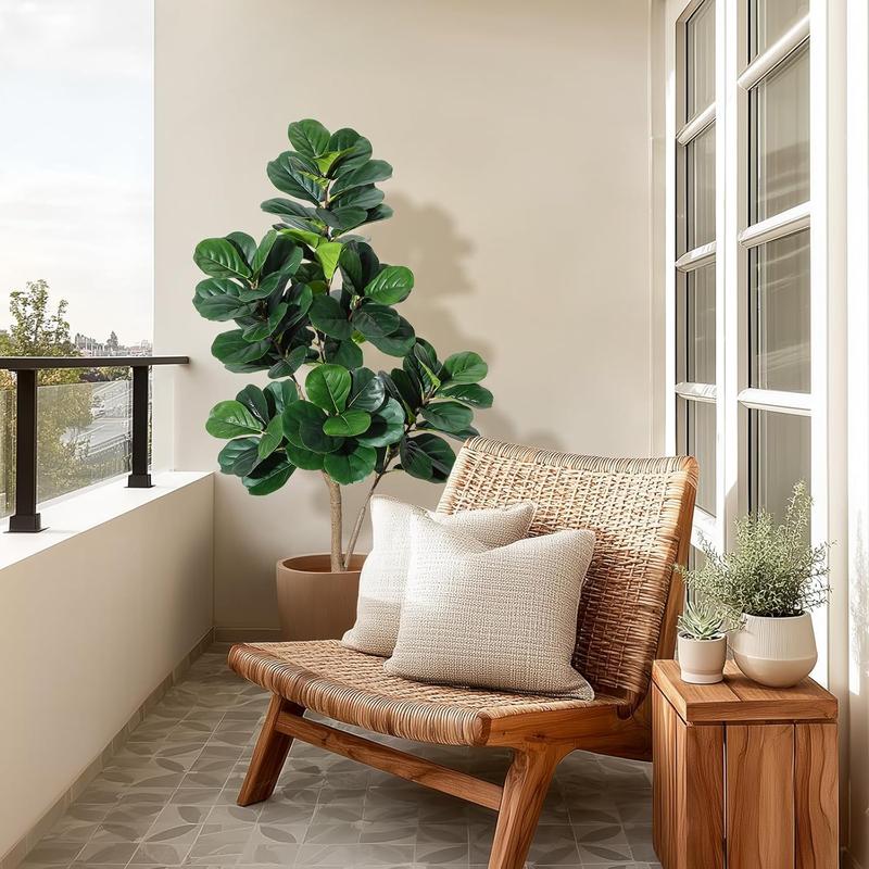 【Christmas Gift】5FT Fiddle Leaf Fig Tree Artificial with 77 Leaves Realistic Faux Ficus Lyrata Trees in 7.8 inch White Planter Pot Indoor Fake Floor Plants for Home Office Living Room Decor Housewarming Gift Decorative Fruit Wood Hand