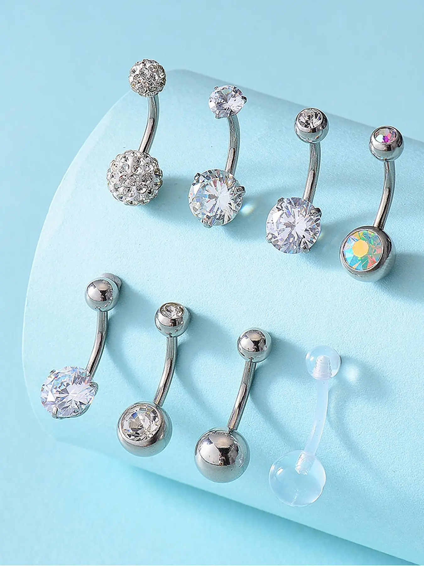 Women's Rhinestone Belly Rings Set, Clip Belly Piercing, Navel Ring, Belly Button Jewelry, Elegant Copper and Artificial Zircon Material Design, Plain Pattern Body Piercings Jewelry Accessories for All Seasons