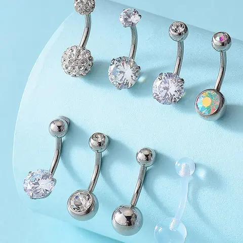 Women's Rhinestone Belly Rings Set, Clip Belly Piercing, Navel Ring, Belly Button Jewelry, Elegant Copper and Artificial Zircon Material Design, Plain Pattern Body Piercings Jewelry Accessories for All Seasons Body Jewellery