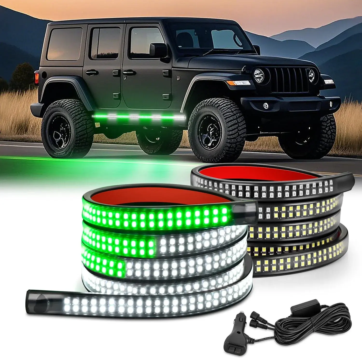 Nilight 2x70-In Flexible PVC Strobe LED Light Strips, 1125-LED Side Flashing 12V Truck Accessories, Peel & Stick, 12V Plug, IP67 Rated, 2m Length, Driving Safety Boost, Father’s Day Gift for Pickup Trucks (Pothole Safety Compatible)