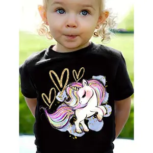 Summer Girls Fashion Children's T-shirt Rainbow Unicorn Print Children's Cute Short Sleeve T-shirt Casual Top