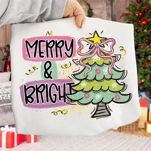 Merry and Bright Coquette Sweatshirt, Pastel Girly Christmas Bow Preppy Holiday Crewneck