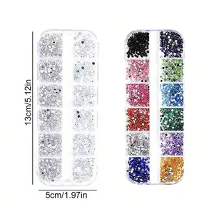 12 Grid Multi-Size Nail Art Rhinestones 3D Acrylic Nail Stones Gems Pearl Diy Manicure Decorations Accessories Nail Supplies Nails Nail Charms