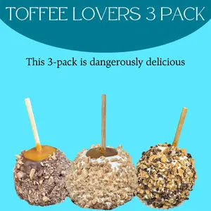 Toffee Lovers 3 Pack: Double Chocolate Toffee, White English Toffee, and Double Chocolate Toffee on White.