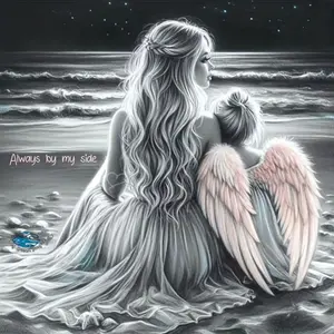 5D Full Drill Diamond Painting Kit, Diamond Pattern Design, Woman & Angel Child by the Beach Art for Home Wall Decor, DIY Craft with Sparkling Beads, Canvas & Tools, Perfect for Mother's Day & Sentimental Home Decoration