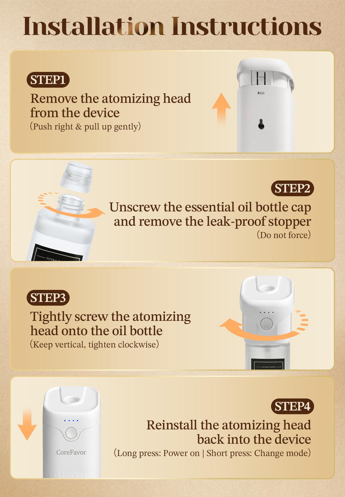 CoreFavor Waterless Essential Oil Diffuser with 120ml Oil, Portable Battery-Operated Cold Air Aroma Scent Machine, 4 Adjustable Intensity Levels, Quiet Diffuser for Bedroom, Office, Bathroom&Car CoreFavor Waterless Essential Oil Diffuser with 120ml Oil, Portable Battery-Operated Cold Air Aroma Scent Machine, 4 Adjustable Intensity Levels, Quiet Diffuser for Bedroom, Office, Bathroom&Car