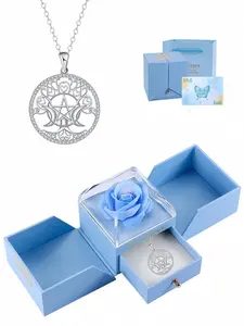 Diamond Ring Moon Star Heart Shimmer • Moon Star Tree of Life Necklace Luxury Inlaid Gem Necklace with Preserved Rose Gift Box, Ideal Gift for Wife & Daughter, Perfect for Birthdays, Valentine's Day and Mother's Day