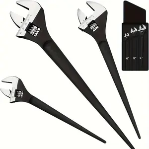 Adjustable Wrench Set, Heavy Duty Wrench, Can Be Used as Pry Bar, Chromium-Vanadium Steel, Non-Slip Handle, Oxidized Coating