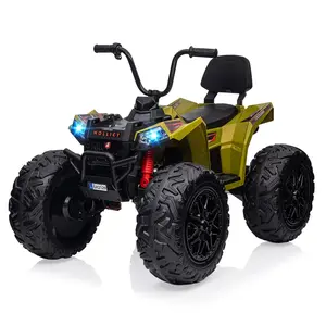 GARVEE Two Seater 24V Electric 4 Wheeler Quad ATV with 4x200W Motors, 5mph Max Speed, LED Lights, EVA Tires, Music, Horn, Battery Powered Vehicle in Green