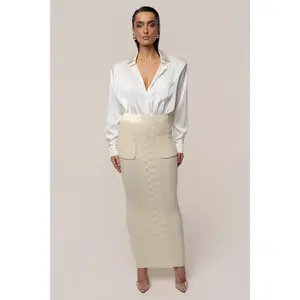 Cream Missy Cable Sweater Midi Skirt