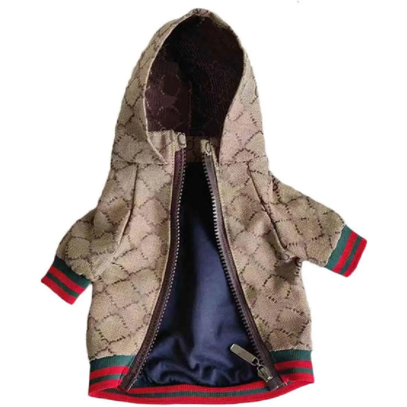 Dog Hoodie Luxury Fashion Winter Small Dog Jacket Clothes Vintage Classic Designer Warm Pet Coats Zipper Design Easy On/Off French Bulldog Teddy Pug Puppy Clothes(S)