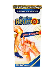 Contra Reumas Natural Pain Relief Dietary Supplement Capsules (100 Count) - With Vitamins, Ortiga, Buchu, Matarique, Ajo Rey, Shark Cartilage, Chondroitin, Soy Lecithin - 1 Capsule Morning & 1 Evening Wellness glucosamina condroitina colageno vitamina