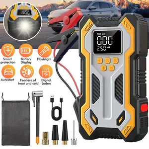 Portable Car Jump Starter with 150PSI Air Compressor & Battery Charger, Emergency Jump Box with Jumper Cables LED Lights, Universal for All Gas 12L Diesel Vehicles Cars Bikes Balls and More Compact Starter