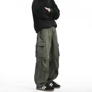 Retro Multi-Pocket Heavy Pu Handsome Loose Straight Casual Long Pants(Sheets)